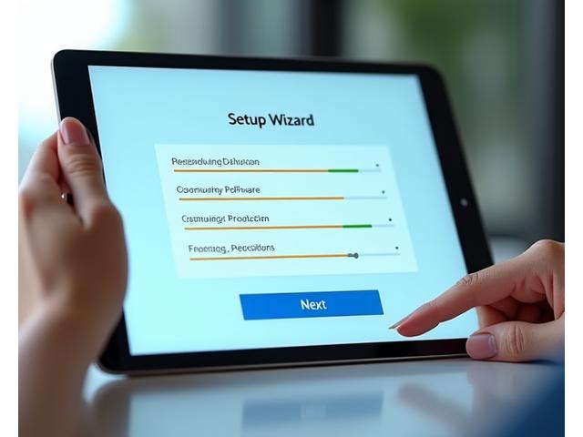Interfaz de un asistente de configuración de software con indicadores de progreso