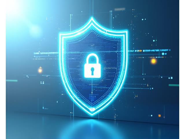 Escudo digital con candado y patrones de biometría, simbolizando seguridad de datos